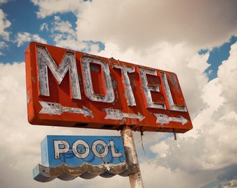 Abandoned Motel and Pool Neon Sign | Retro Home Decor | Motel Sign | Retro Wall Art | Route 66 Travel | Fine Art Photography