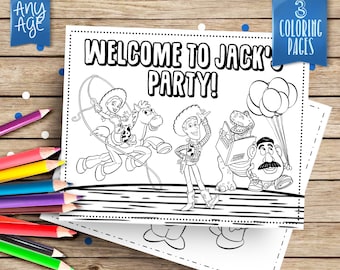 Toy Story personalized coloring pages, 3 printable coloring pages, Toy Story printables, Party coloring pages, COP004-A