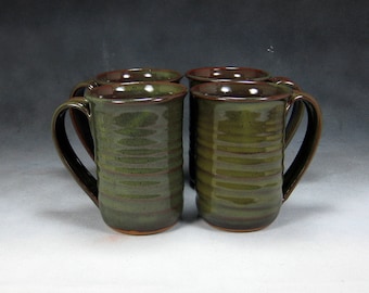 Large Pottery Mug 4 Green 16 ounce Ceramic Coffee Mug Coffee Cup Set Pottery Coffee Mug Hand Thrown Stoneware Pottery 3