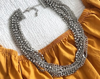 The Nanon Layered Chain Statement Necklace, Chunky Silver Necklace, Multi Chain Necklace, Multistrand Statement Necklace, Statement Piece