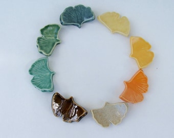 Ceramic Handmade Chopstick/Pen Rests, Set of Eight Ginkgo, Multi Color