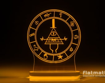 Bill Cipher - acrylic lamp with selected color backlight, gift, LED night light, Gravity falls, Mistery shack, free shipping
