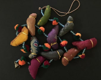 VINTAGE India folk Art Bird Mobile - Colorful Fabric Birds - Mobile Hanging