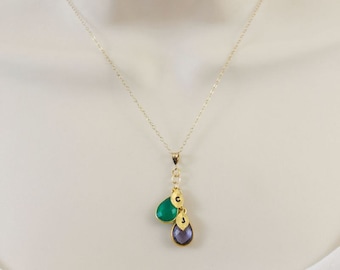 Birthstone Necklace, Personalized Necklace, Gold Initial Necklace, Mothers Necklace, Grandmother Necklace, Family Necklace, Mom Gift, sister