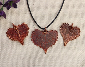 SALE Leaf Necklace, Copper Leaf, Boho Jewelry, Cottonwood Leaf, Real Cottonwood Leaf Necklace, Heart Shaped Leaf Pendant, SALE375