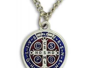 Saint Benedict Medal and Chain. St Benedict Medal. Saint Benedict Cross. Saint Benedict Necklace. St. Benedict Pendant.
