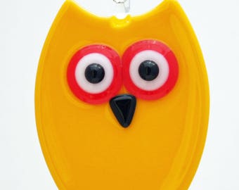 Glassworks Northwest - Yellow Owl - Fused Glass Ornament
