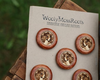 SALE! 5 Cameo Lady Buttons- Yellow Cedar Wood- Wooden Buttons- Eco Craft Supplies, Eco Knitting Supplies, Eco Sewing Supplies