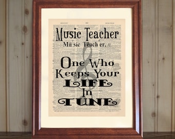Music Teacher Dictionary Print, Music Teacher Quote, Music Teacher Gift, Music Room Wall Art, Music Teacher Print on 5x7 / 8x10 Canvas Panel