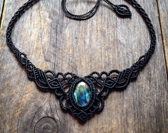 Macrame necklace Labradorite boho jewelry tiara bohemian by Creations Mariposa L7