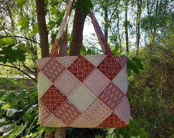 Patchwork tote bag, grocery bag, beach bag, cotton shoulder bag, tote