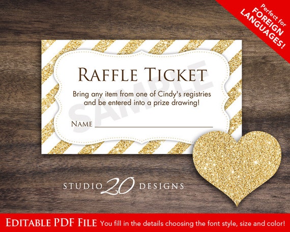 instant download raffle ticket editable pdf diy printable
