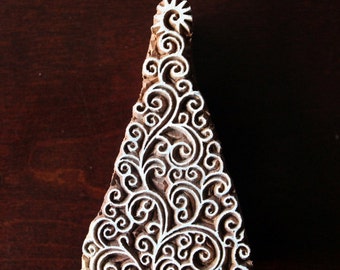 Textile Stamp, Pottery Stamp, Indian Wood Stamp, Tjaps, Blockprint Stamp- Swirl Christmas Tree
