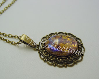 Amethyst Fire Opal Antique Bronze Necklace