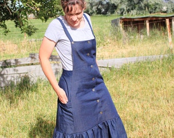 Jean Jumper, Lightweight Denim, With Pockets, Summer Dress, Comfort, Modest Dress, Ruffled Denim, Button Up Front, Womans Casual Dress, Cute