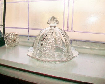 Vintage EAPG Covered Butter Dish Diamond Panel