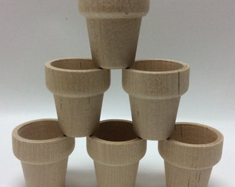 1-9/16" Wood Flower Pot - Set of 6 Mini Flower Pots - Unfinished Wooden Flower Pot - Wood Pots - Miniature Flower Pot - Wood Garden Pot