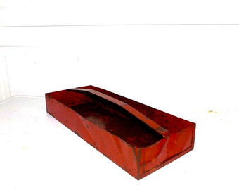 Vintage Tool Box Tote Red Metal Tray Tools Vintage Metal Decor Garden Tote 1