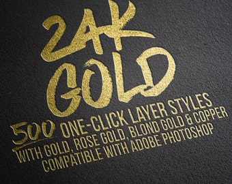 500 One-click Gold Foil Layer Styles for Adobe Photoshop. Layer Effects, Text Effects, Rose Gold Styles, Rose Gold Layer Styles, Textures