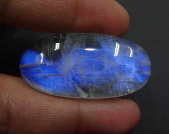 Blue Rainbow Moonstone Cabochon,Flashy Blue Moonstone,AAAA++++ Quality,70.30Cts,46x23x8MM