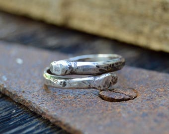 Matchstick Sterling Ring. Handmade . Fine Silver . Rustic . Earthy . Boho . Sz 10.5
