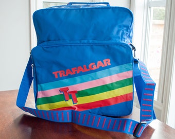 Vintage Trafalgar vinyl messenger cross body shoulder Nylon Carry On bagages blue