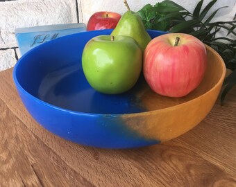 Blue and Gold lustre Resin Large Bowl - salad bowl - fruit bowl - decorative bowl / serving bowl / pasta bowl - handmade tableware / decor