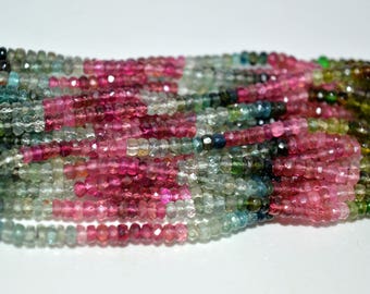 Top Quality !!!~ 100% Natural Multi Tourmaline Faceted Rondelles Size 4mm Approx 13'' Inch Natural Quality Gemstone Beads
