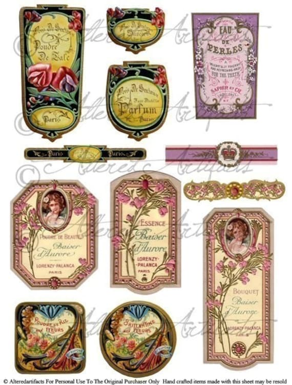 printable vintage french perfume labels digital bottle labels