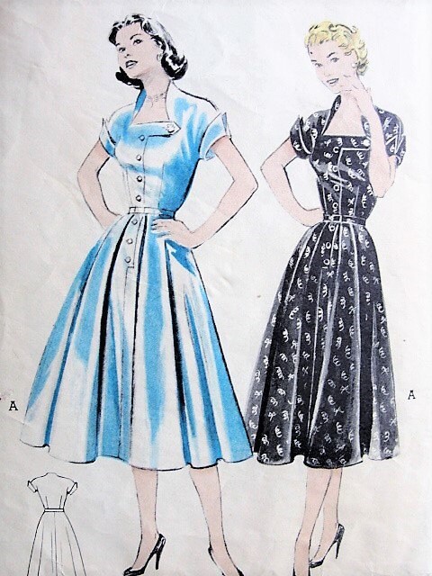 50s ROCKABILLY Dress Pattern Butterick 6354 Flattering Neckline Day or ...