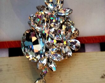 Huge Brilliant Rhinestone Brooch, Pin, Beautiful for a Bride.