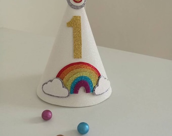 Rainbow birthday cone hat