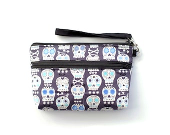 Bonehead Sugar Skull Wristlet with removable strap - punk rock