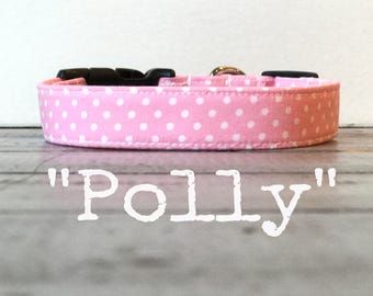Pink DOG COLLAR, Dog Collars, Dog Collar for Girls, The Polly, Pretty Dog Collars, Polka Dots, Cool Dog Collars