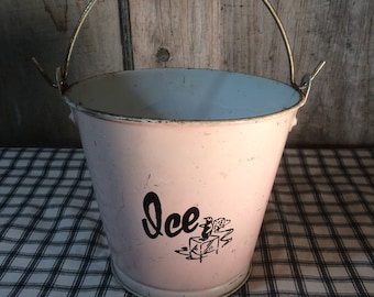 Vintage Hotel/Motel Ice Bucket 1950's Tin Ice Bucket Pink Bucket Pink Pail