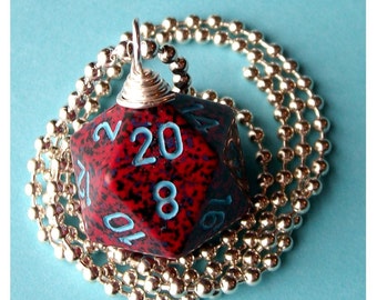 D20 Dice Pendant - Dungeons and Dragons - Veronica - Red Black Blue Geek Gamer DnD Role Playing RPG