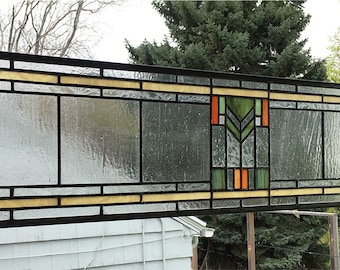 Stained Glass Window Panel--Prairie School Style Transom Panel --8" x 33"