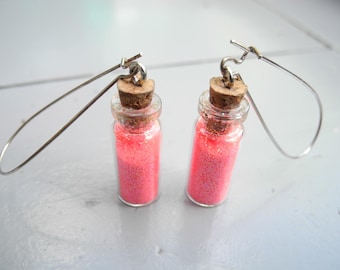 Vials and neon pink glitter earrings