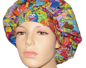 Muppet Characters Packed Fabric-Pediatrics Scrub Hat-Scrub Hats-Scrub Caps-Bouffant Scrub Hat-ScrubHeads-Women's Scrub Hats-Anesthesia Scrub