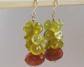 Prehnite and Sunstone Earrings