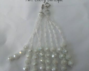 White Beaded Nipple Tassels for Burlesque Pasties