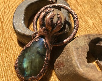 Labradorite quartz sphere copper electroformed pendant