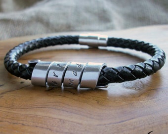 Mens/Ladies personalised bracelet 8mm/6mm bolo leather wrapped twist spiral bracelet secret message Anniversary Mens Valentines Gift Wedding