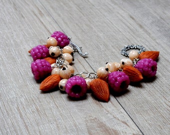 Charm bracelet "Almonds and raspberries" polimere fimo clay
