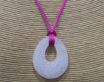 Pink Necklace, Fused Glass Pendant, Pink Teardrop Necklace, Glass Donut, Fused Glass Jewelry, Ready to Ship - Stella - -5