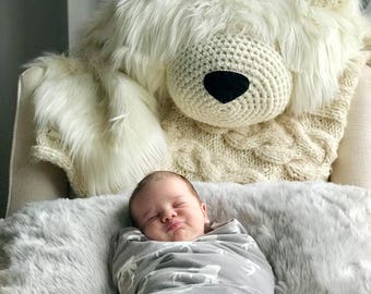 XL Bear Rug / Faux Polar Bear Rug / woodland nursery / Baby room decor animal playmat / ClaraLoo