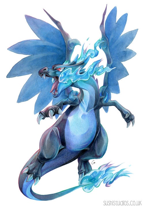 a4 mega charizard x print mixed media