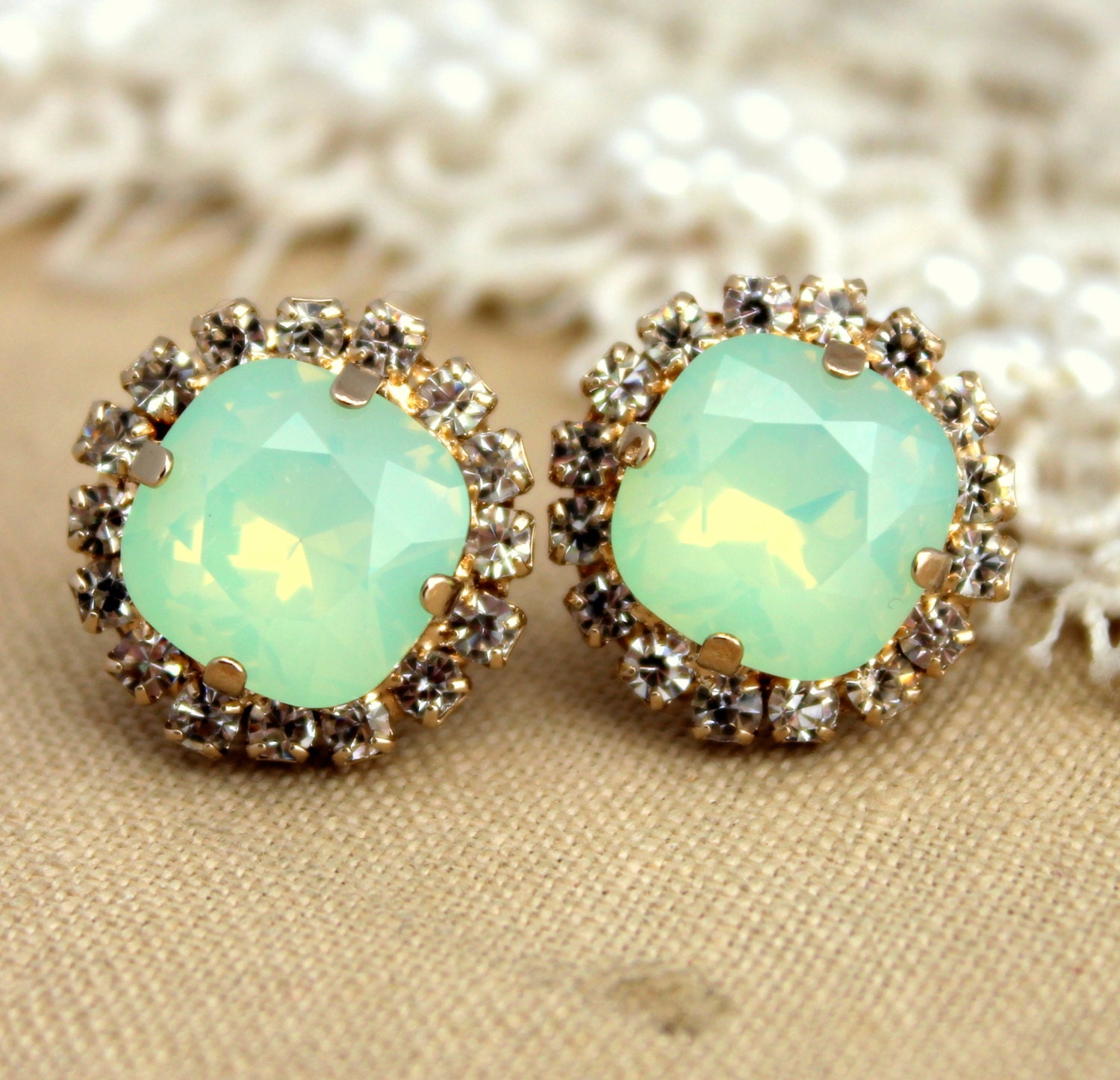 Mint Earrings Mint Opal studs Bridal Mint Earrings
