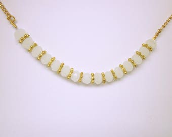 JEWELRY NECKLACE White Facet Beaded Necklace Gold Chain And Spacers Minimal Elegant Necklace Gift Ideas For Her