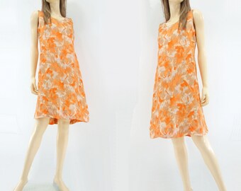 60s Sheath Dress 60s Shift Dress Vintage Orange Dress 60s Floral Dress 1960s Sun Dress Sleeveless Dress xs / s
